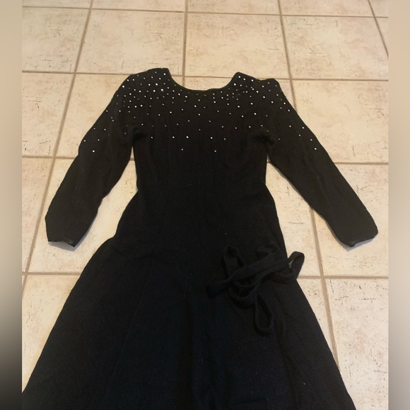 Vintage I. B. Diffusion Black Angora Wool Blend Knit Maxi Dress Rhinestone Sz M - Picture 3 of 7